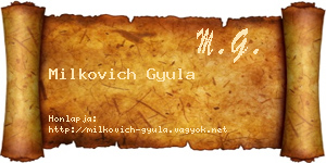 Milkovich Gyula névjegykártya